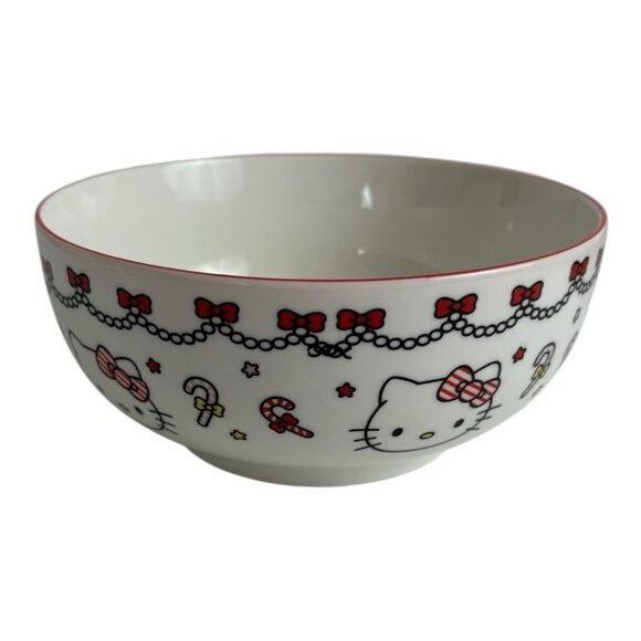 Hello Kitty Christmas Holiday Candy Cane Ceramic Bowl by Sanrio Set of 2 6" NEW - Picture 5 of 9